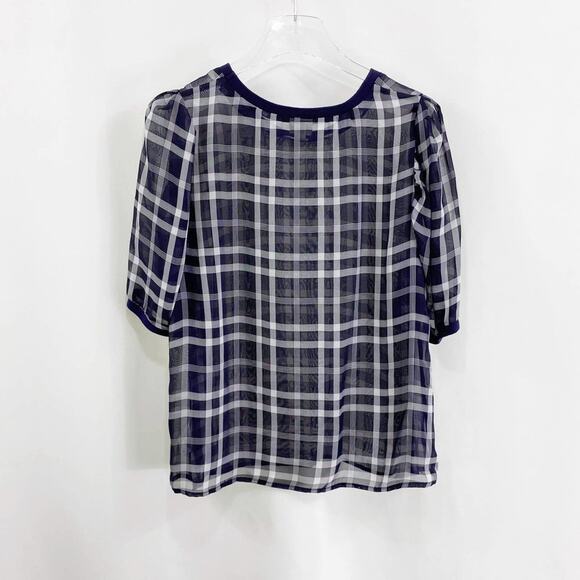 A NEW DAY Sheer Plaid Round Neck Short Sleeve Blouse - Picture 5 of 7